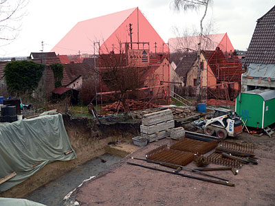 Ansicht der Gerüste von Süden